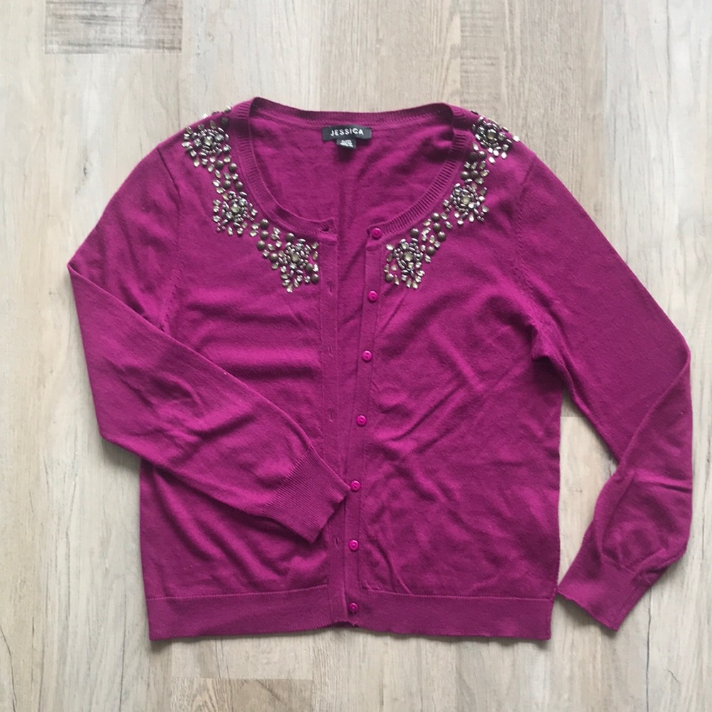 Purple Knit cardigan with rhinestones